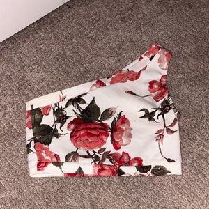 G by Guess Floral One-Shoulder Crop Top - Red and White